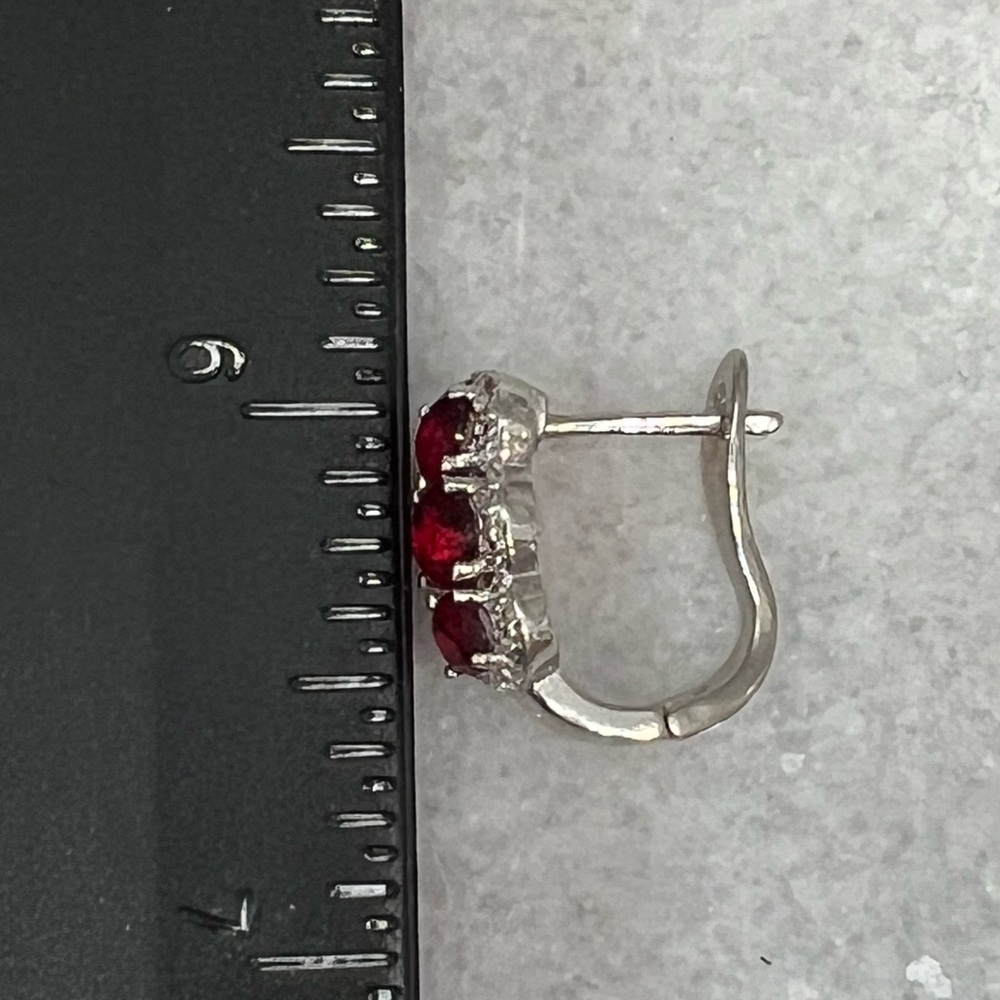 Trilogy Red Gemstone Diamond Accent Latch Back Earrings - Picture 12 of 12